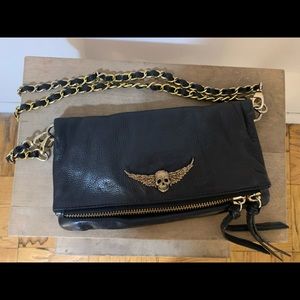 ZADIG & VOLTAIRE GOLD SKULL/CHAIN LEATHER BAG